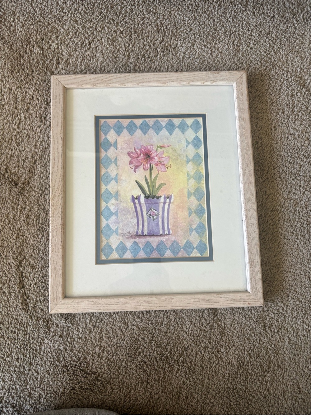 Framed Pink Floral Wall Art in Light Wood Frame